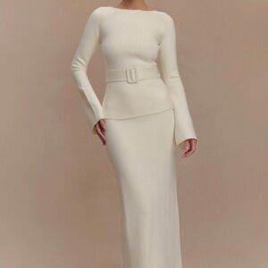 MESHKI Belted Knit Top & Skirt